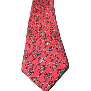 Hermes 100% Red Equestrian Pattern Tie
 7385 PA